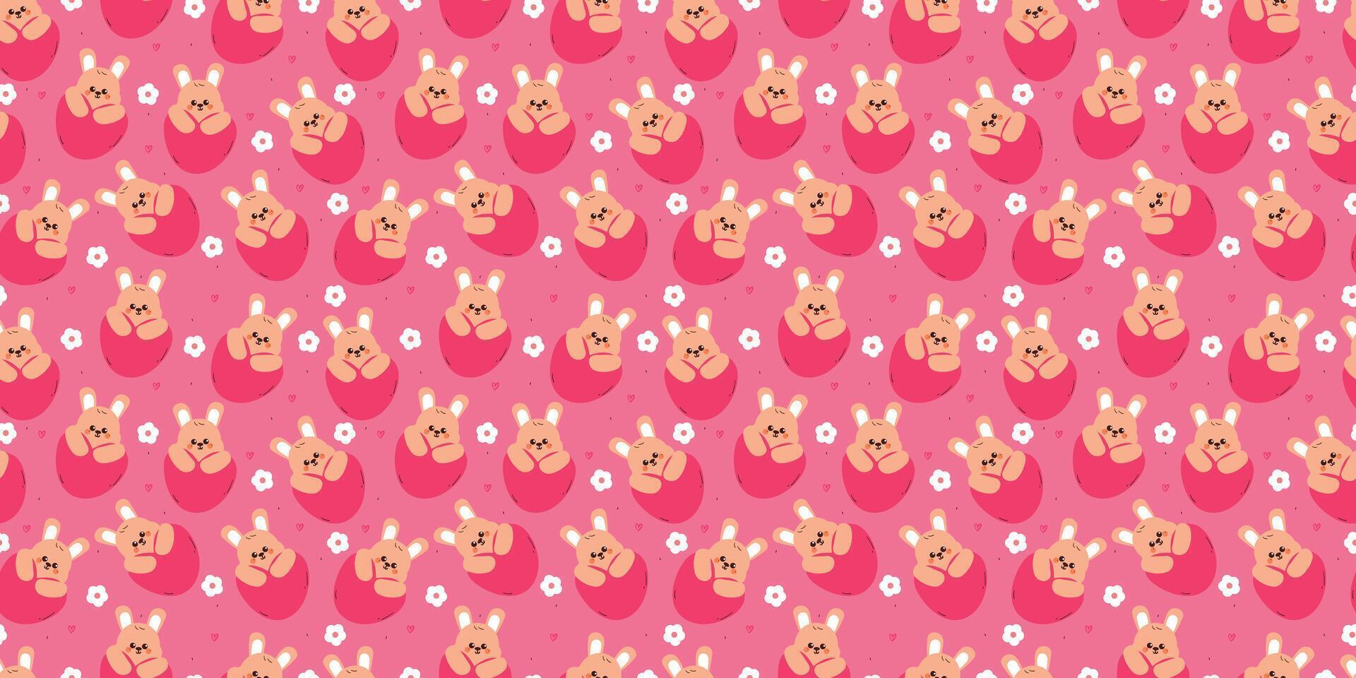 cute seamless pattern cartoon bunny with big pink heart balloon for desktop wallpaper and background vector