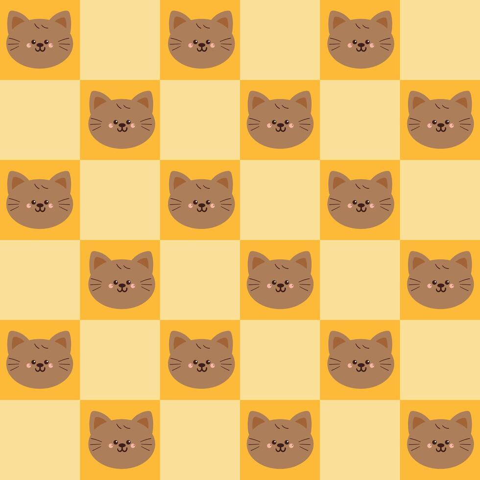 seamless pattern cartoon cats in yellow patchwork style. cute drawing for wallpaper and gift wrap paper vector