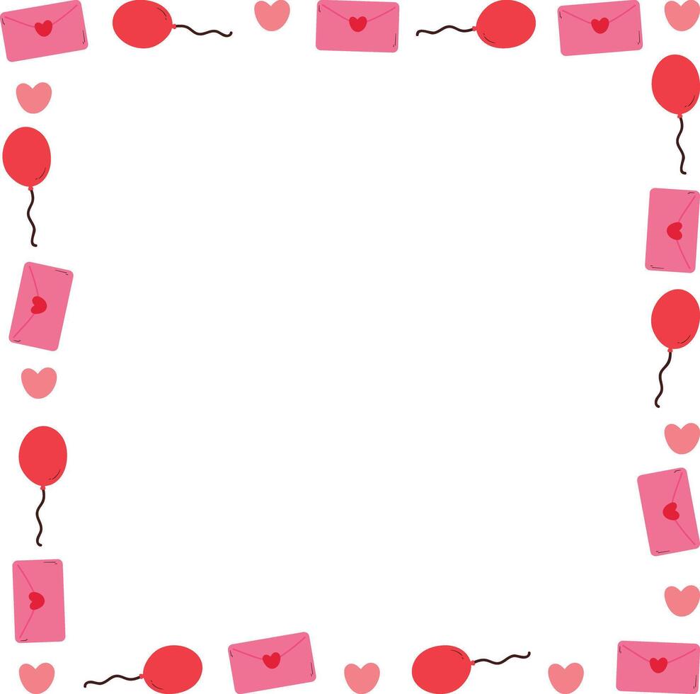 cute frame with drawing cartoon valentine stuff. valentine doodle, object and frame border, hand drawing illustration vector