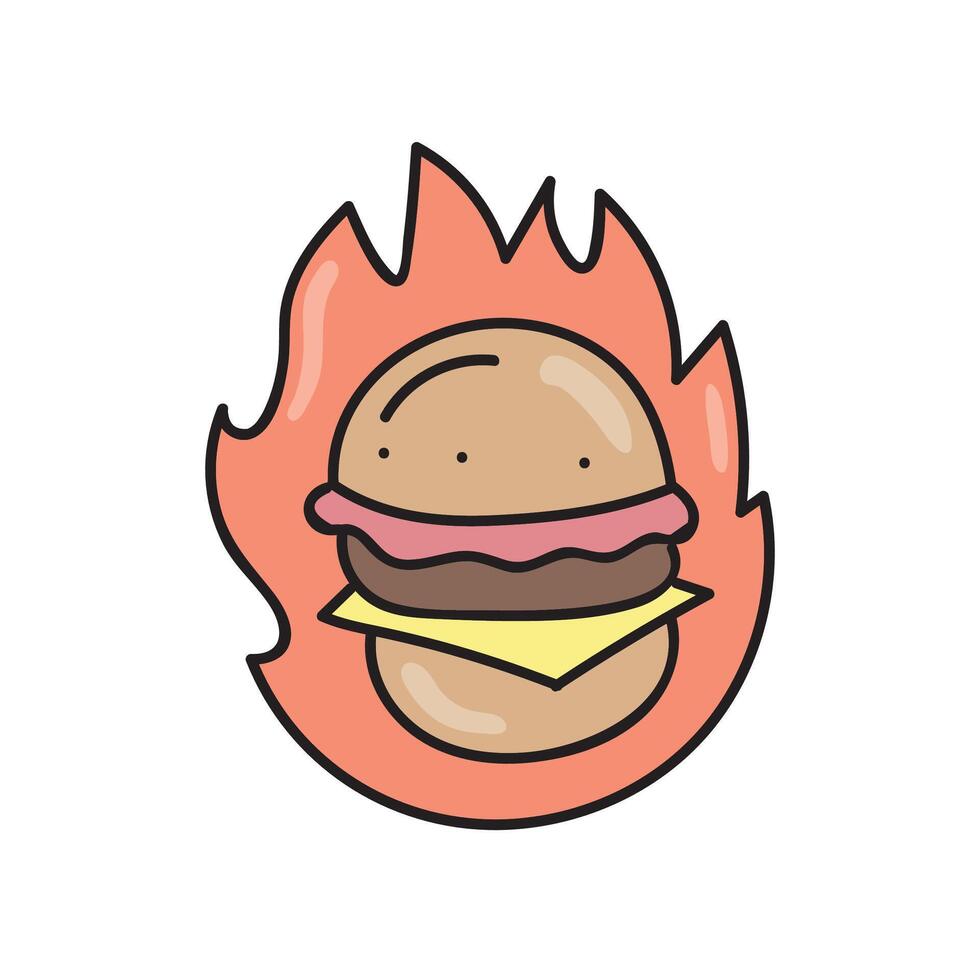 burn burger illustrator hand drawing vector
