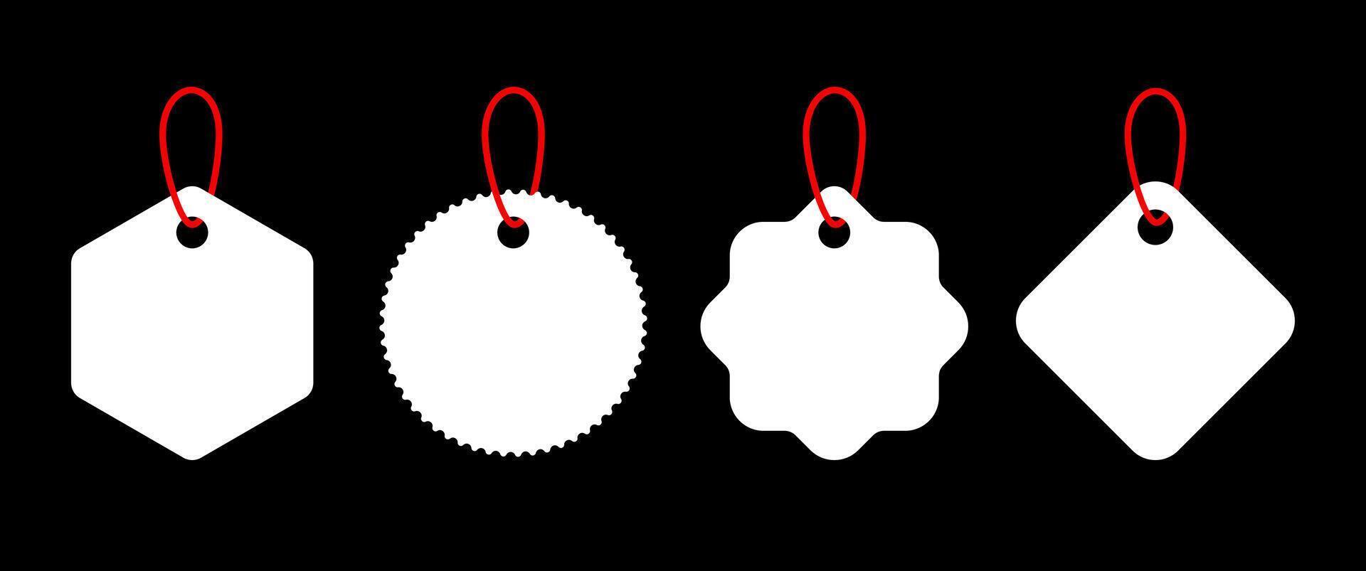 Hanging Price Tag Set, Blank Label for Sale, Discount, and Branding Design with Red String vector