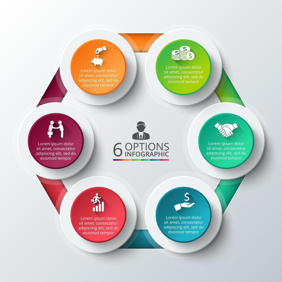 hexagon for infographic. Template for cycle diagram, graph, presentation and round chart. Business concept with 6 options, parts, steps or processes. Data visualization. vector