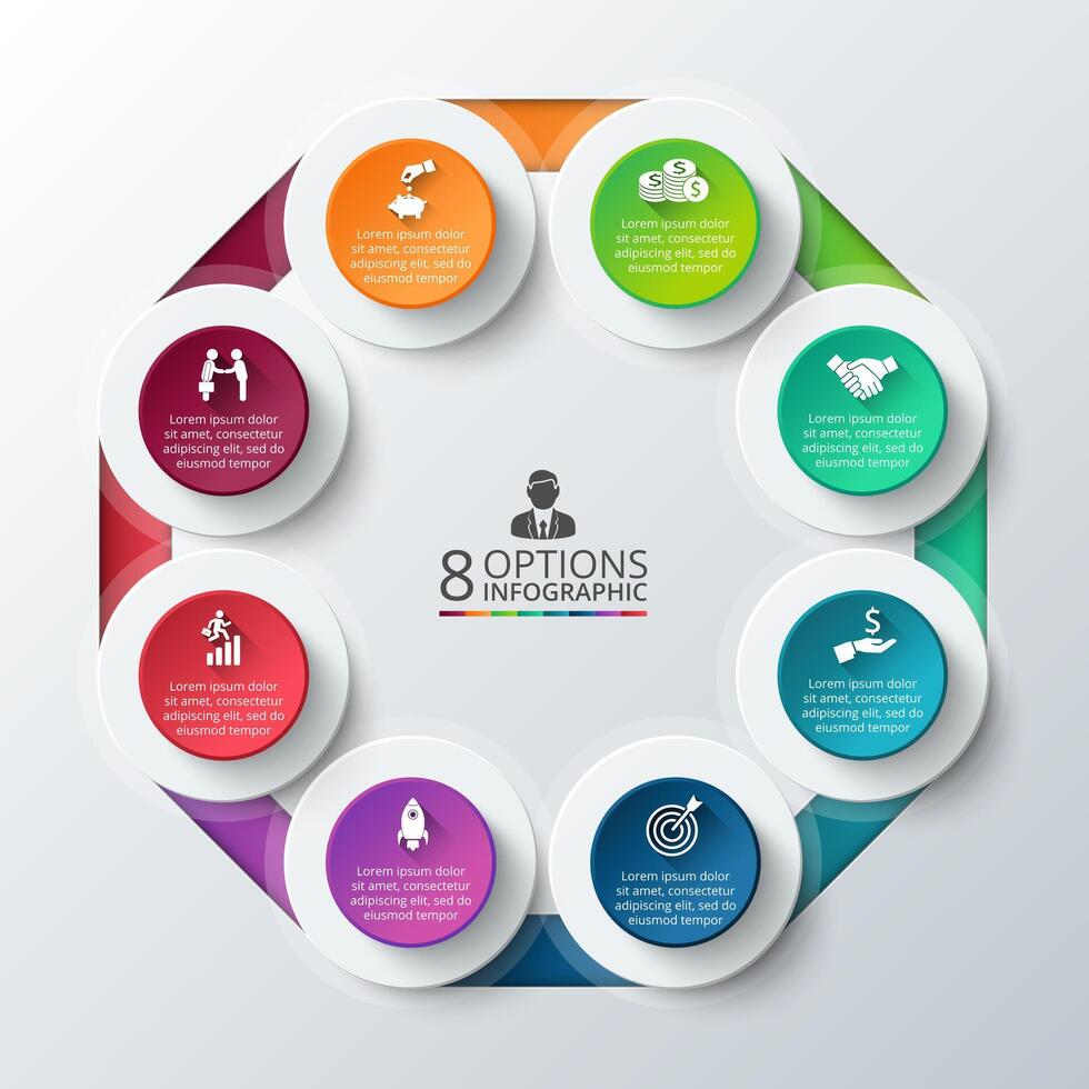 octagon for infographic. Template for cycle diagram, graph, presentation and round chart. Business concept with 8 options, parts, steps or processes. Data visualization. vector