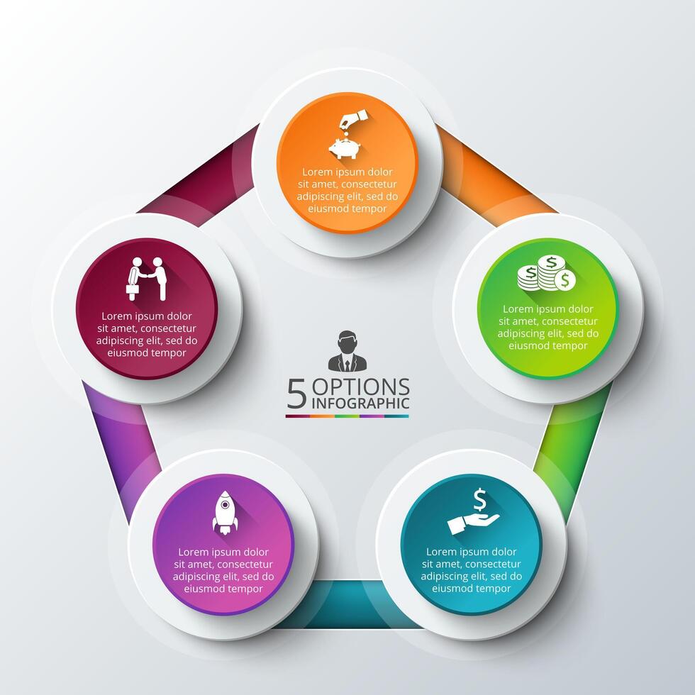 pentagon for infographic. Template for cycle diagram, graph, presentation and round chart. Business concept with 5 options, parts, steps or processes. Data visualization. vector