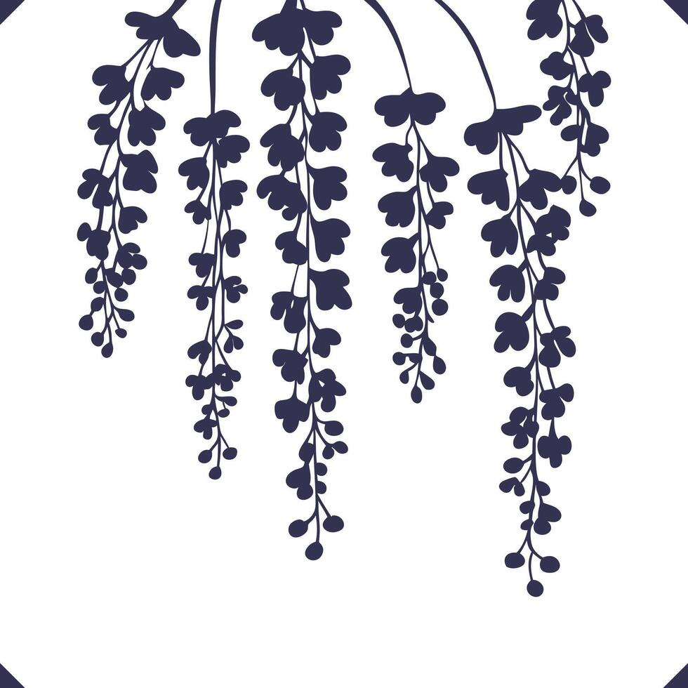 Silhouette of tiny tubular flowers cascading in long clusters, leaf silhouette vector