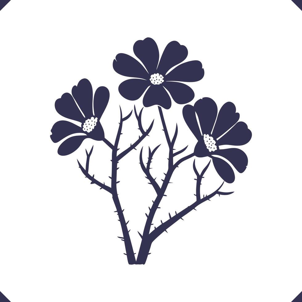 Silhouette of delicate Jui petals flat art with a soft edges, layered shape, flower with trees, floral vector