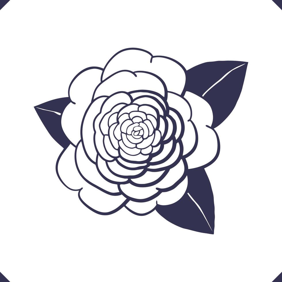 Silhouette of camellia with layered symmetrical petals, floral, flower silhouette vector