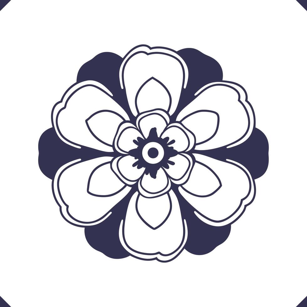 Silhouette of camellia with layered symmetrical petals, floral, flower silhouette, flower vector