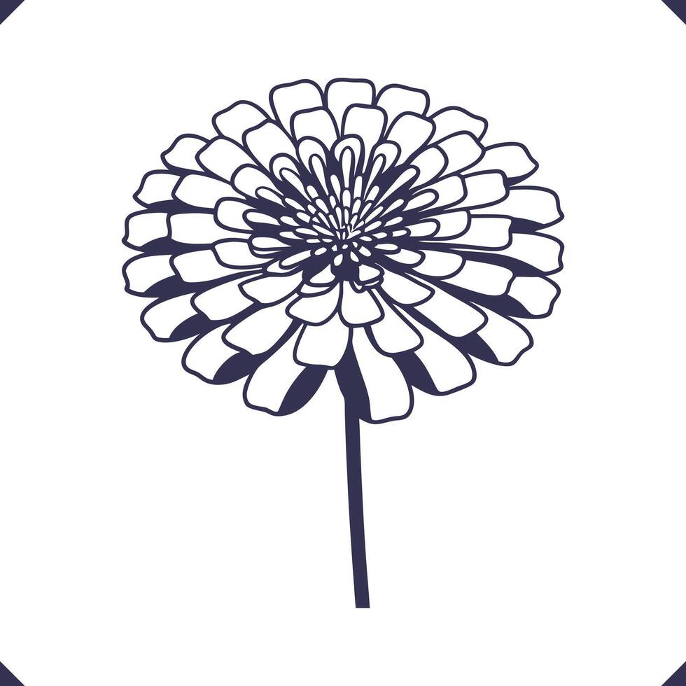 Silhouette of zinnia with overlapping geometric petals, floral geometric line art silhouette vector