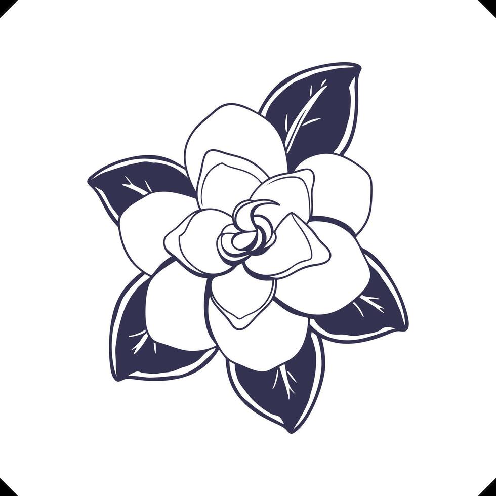 Silhouette of a gardenia bloom with spiraled soft petals, flower silhouette, floral vector