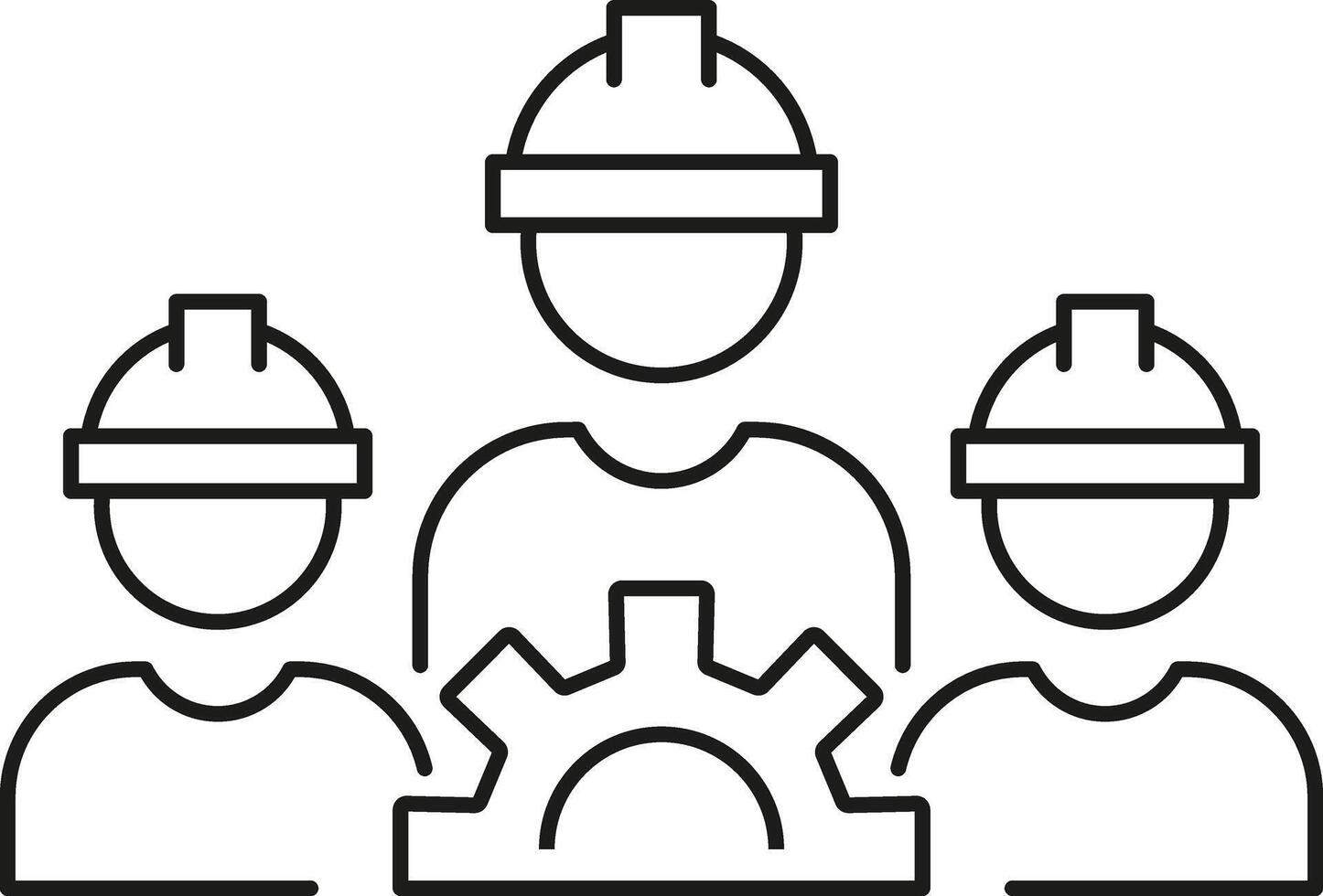 Three construction workers with a gear symbol isolated on transparent background vector