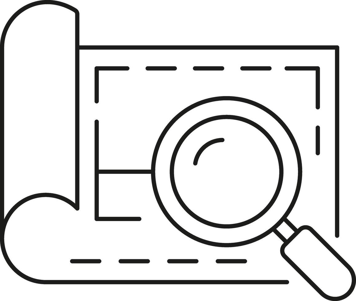 Magnifying glass over blueprint or plan isolated on transparent background vector