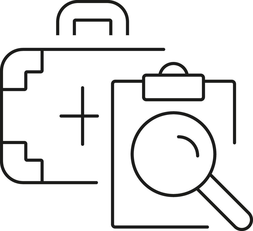 Medical checkup and examination icon with magnifying glass and first aid kit vector