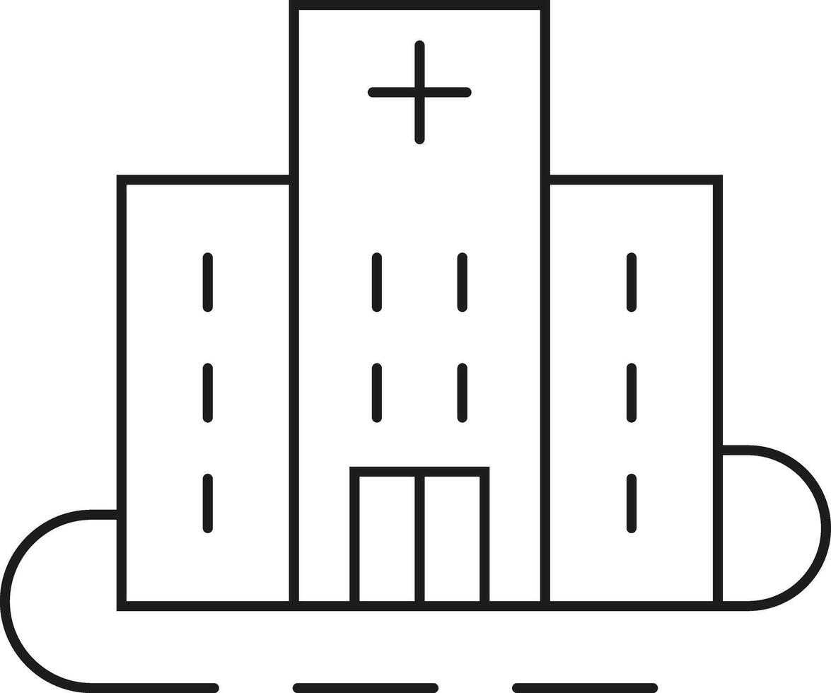Simple outline drawing of a modern hospital building with a cross symbol vector