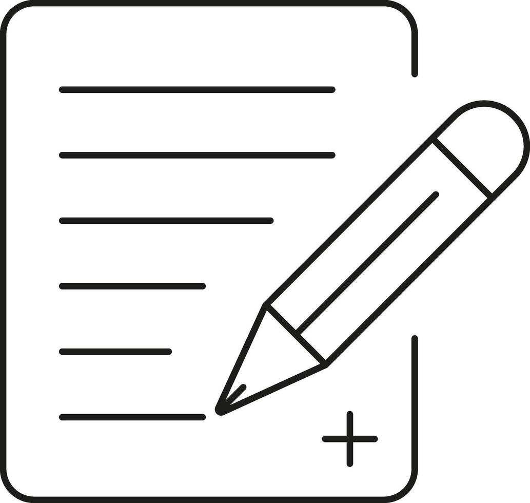 Simple outline icon of a pencil writing on a document in medical concept vector