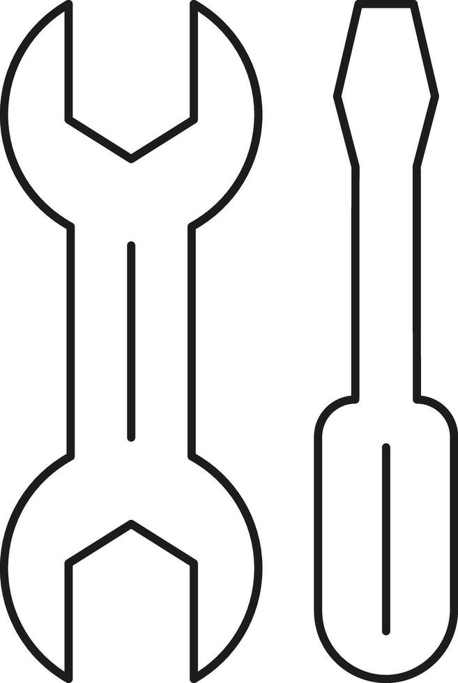 Simple outline drawing of a wrench and screwdriver isolated on transparent background vector