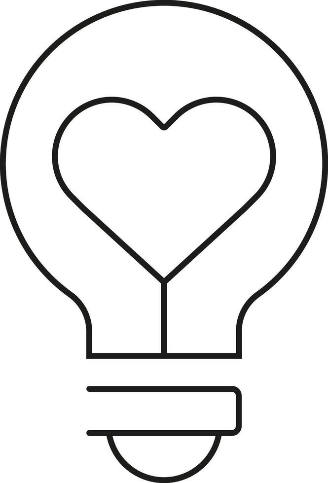 Simple outline of a lightbulb with a heart inside representing ideas vector