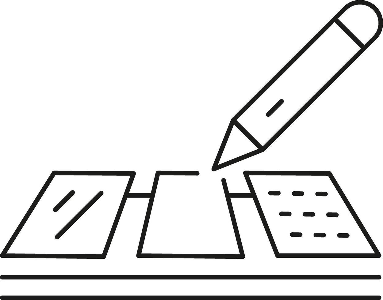 Minimal engineering icon of material selection with swatches and pencil for design evaluation vector