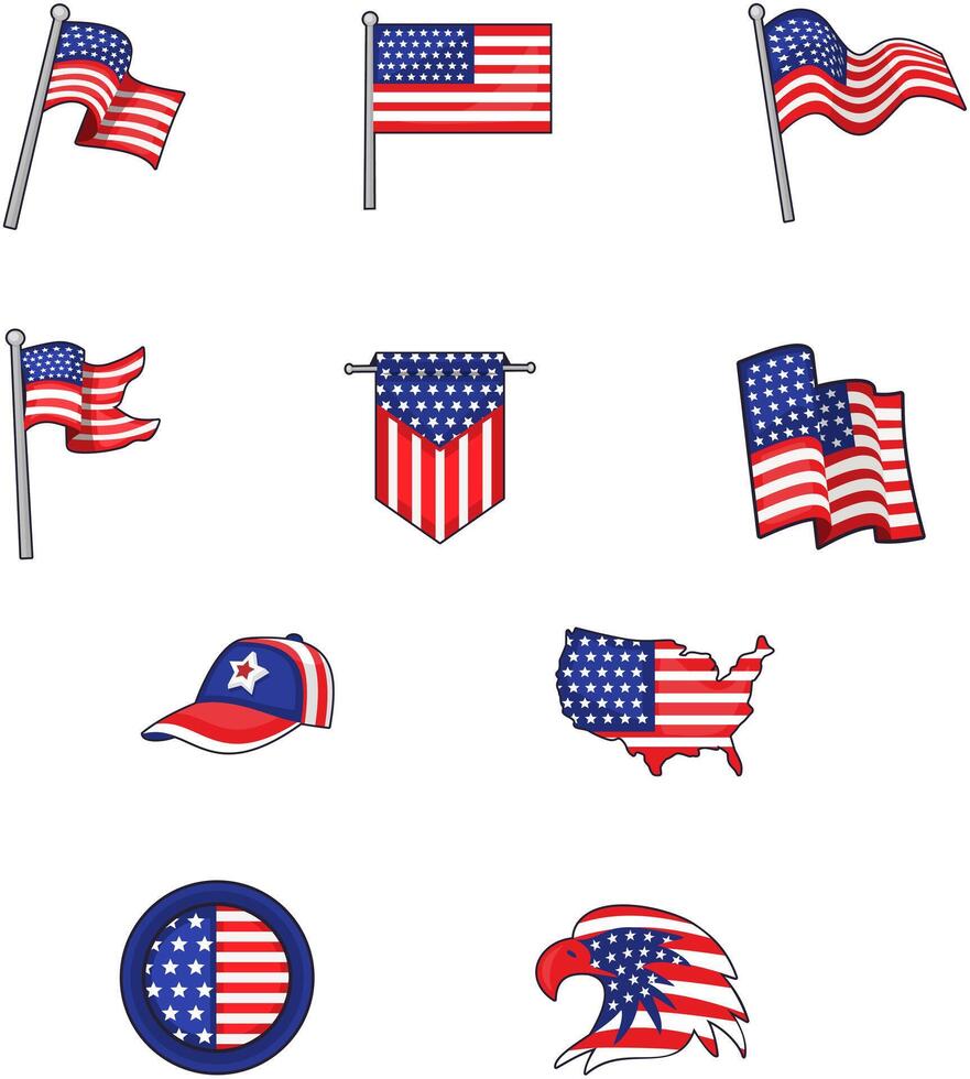 United States Flag and Symbols Collection Sticker Illustration vector