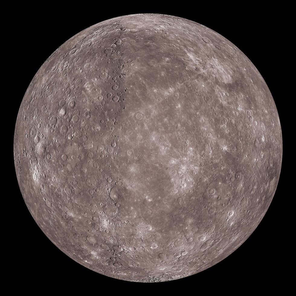 Mercury the smallest and innermost planet in our solar system, showing its heavily cratered surface isolated on black background. photo