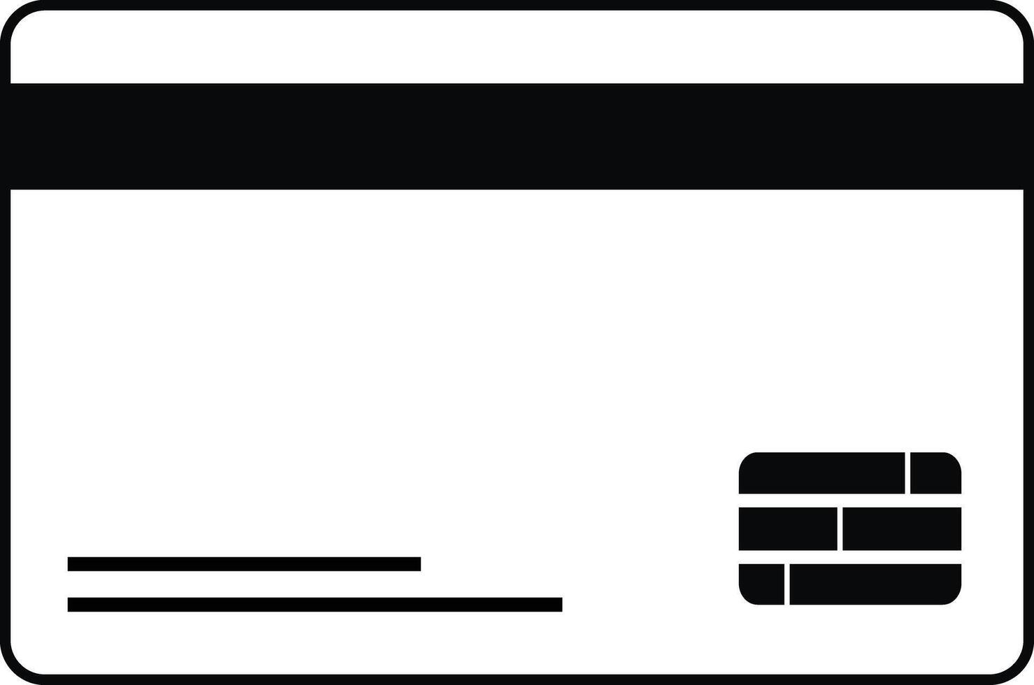 Simple black and white icon of a credit card back with magnetic stripe and signature lines isolated on transparent background vector