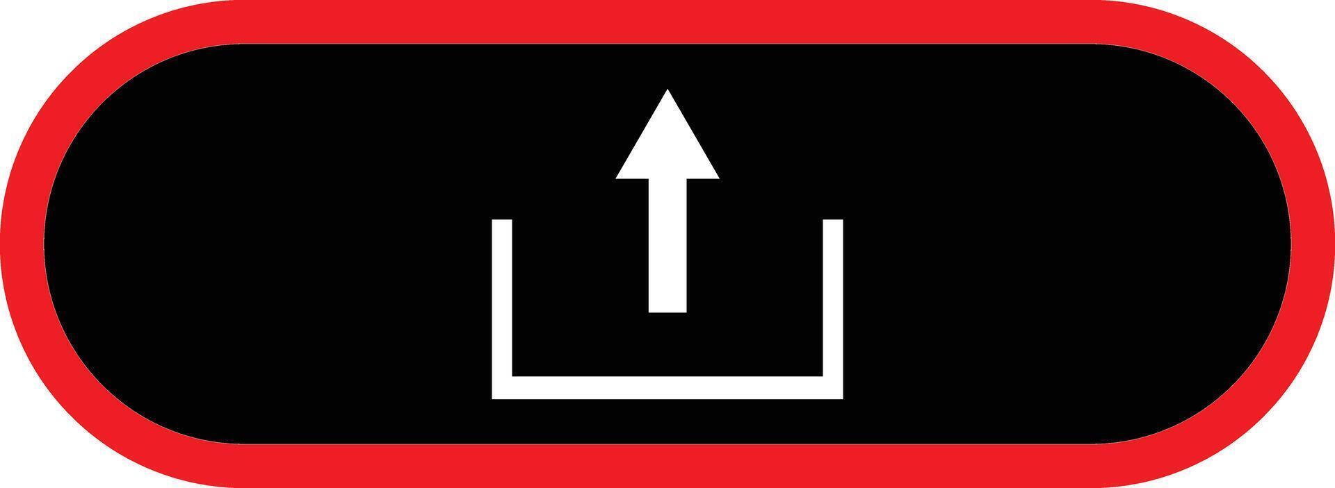 White upload arrow icon within a black rounded rectangle with a red border isolated on transparent background vector