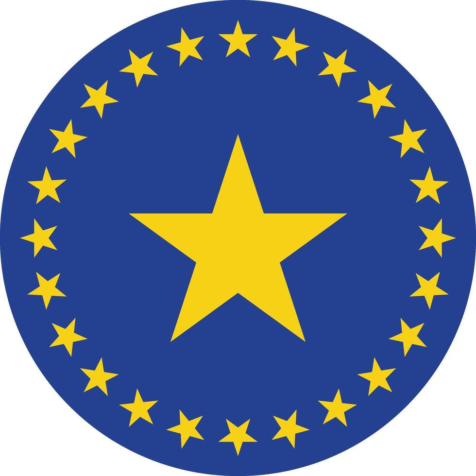 Circular emblem featuring a large central yellow star surrounded by smaller yellow stars on a blue background isolated on transparent background vector