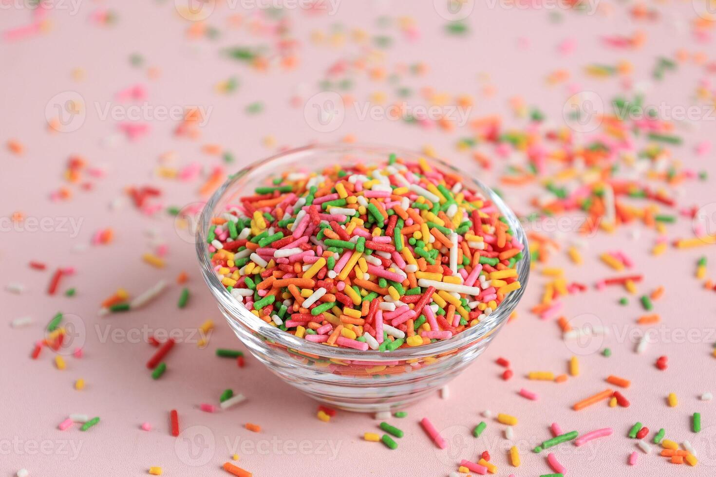 Candy Sprinkle in Bowl, Donut Rainbow Sprinkles Isolated, Sweet Color, Many Small Vermicelli photo