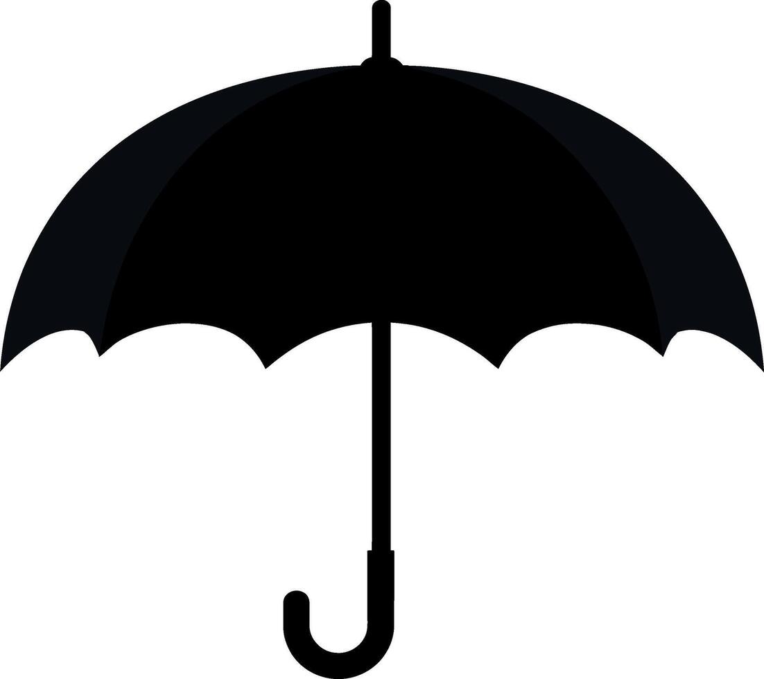 A simple black umbrella with a curved handle isolated on white background vector
