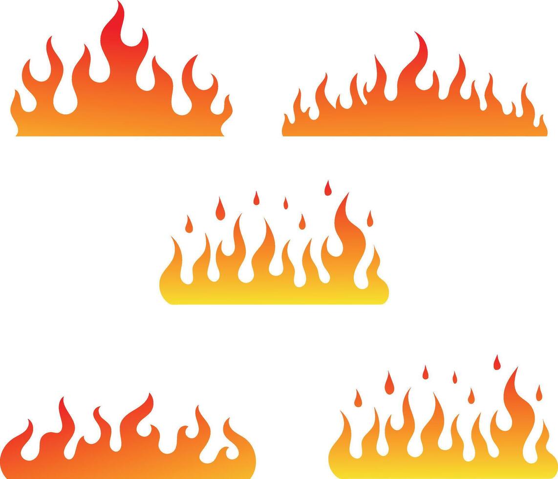 Collection of stylized flame graphics with orange and yellow gradient isolated on white background vector
