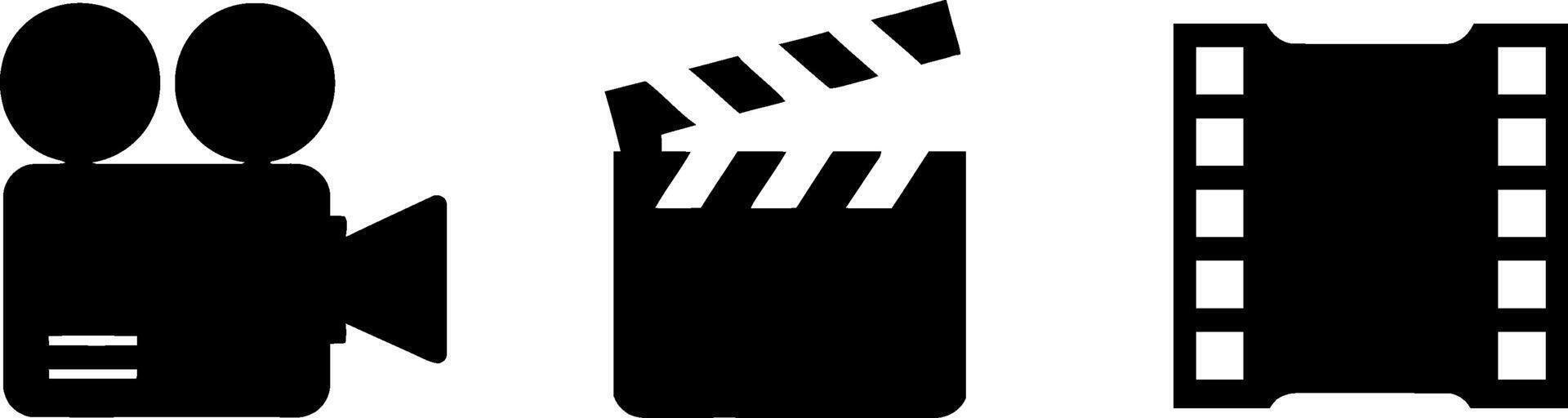 Black silhouette icons of film production tools isolated on white background vector