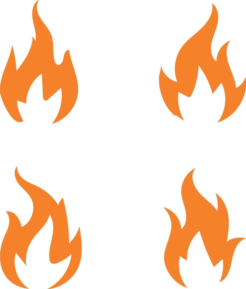 Four stylized orange flame icons isolated on white background vector