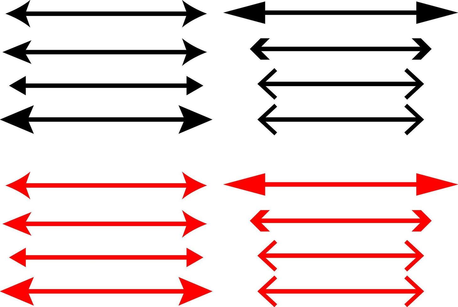 Horizontal double side long arrow mega collection. long arrow icon set. Semicircular curved thin. long double ended arrow.. presentation and education vector