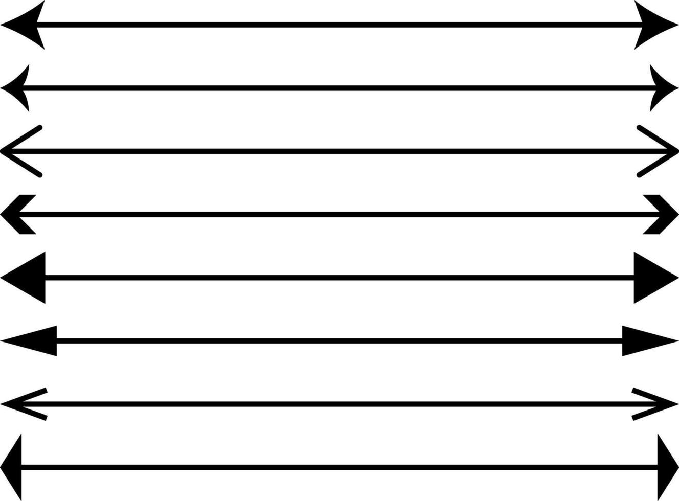 Long straight double arrow set. Semicircular curved thin. long double ended arrow. presentation and education. Straight long arrow. vector