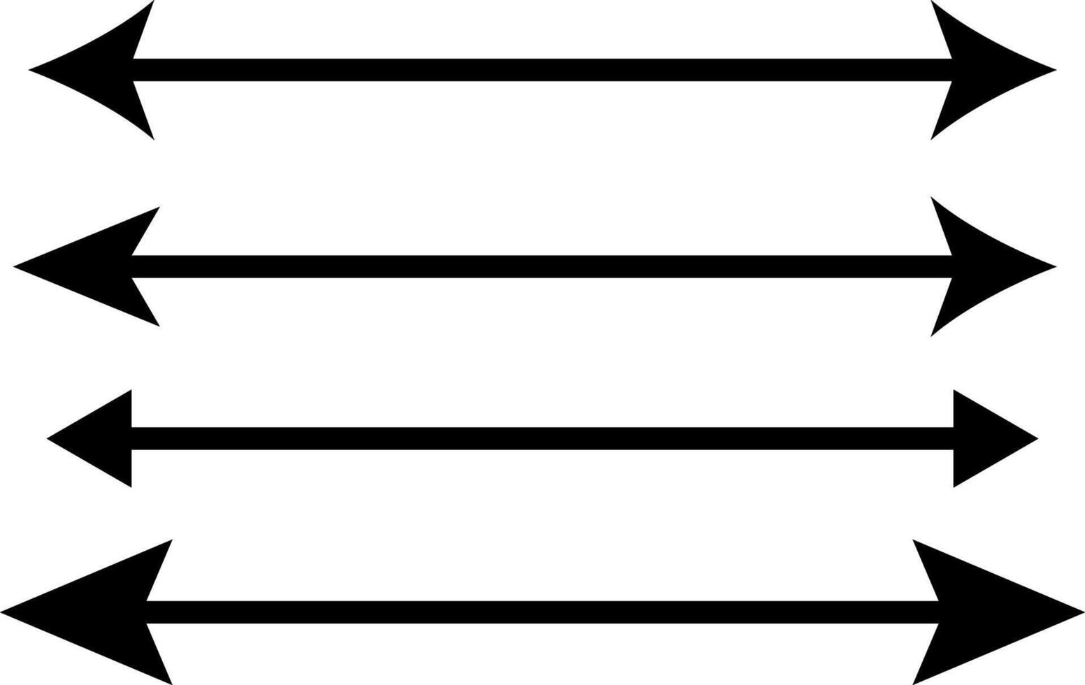 Horizontal double side long arrow mega collection. long arrow icon set. Semicircular curved thin. long double ended arrow vector