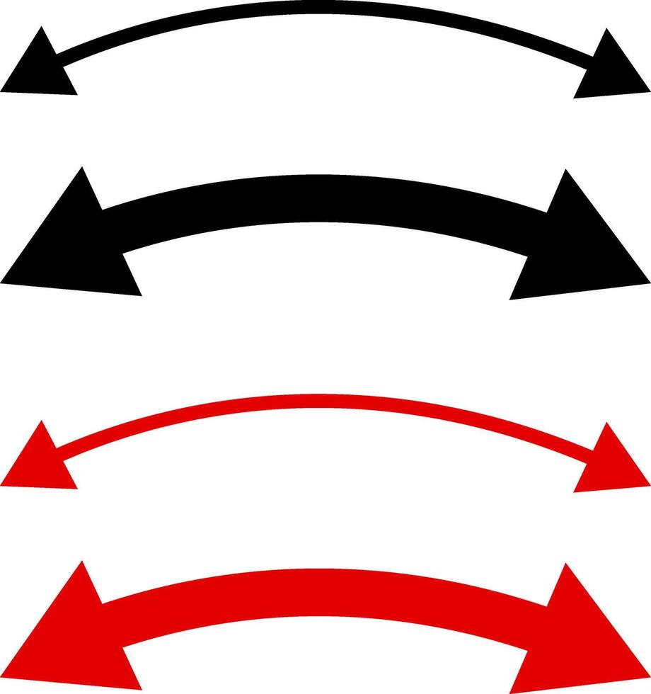 red and black dual sided curve arrow icon set . Two side arrow icons. Semicircular curved. Replaceable design. Double headed curved arrow symbol vector