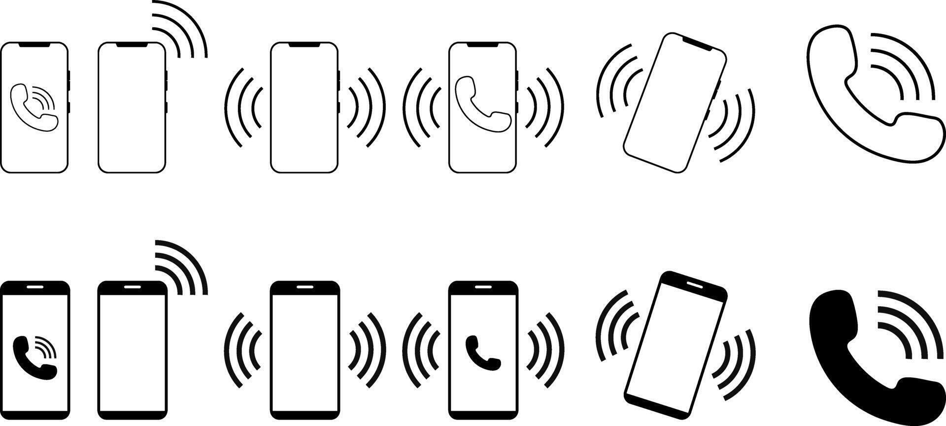 Mobile phone vibration icon set. incoming communication alert. Vibrate alert in smartphone. connecting remotely. Ringing icons vector