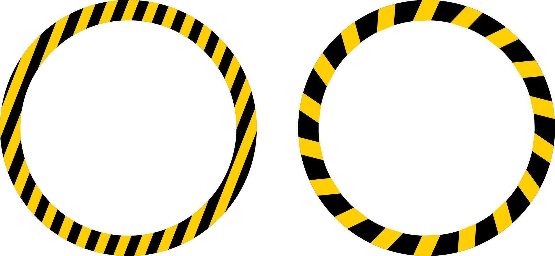 Yellow and black caution circle warning tape frame set. roadwork construction. designed for industrial safety. Caution tape border and safety stripe vector