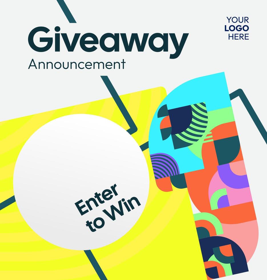 Giveaway winner announcement social media post template with colorful geometric ornaments. Perfect for business marketing. Festive giveaway background vector