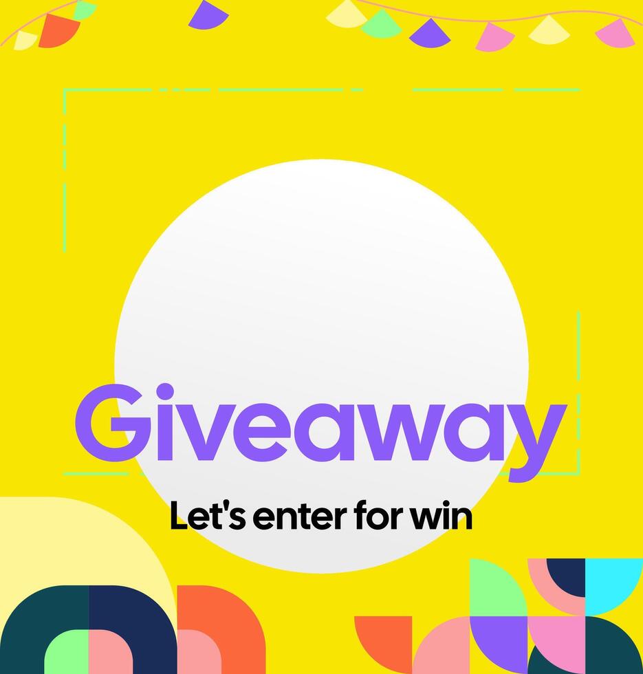 Giveaway prize announcement square visual template with stacked geometric composition and colors that build audience expectations emotionally vector