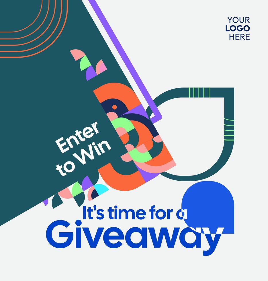 Winner announcement template with festive geometric shapes. Ideal for social media giveaways and promo vector