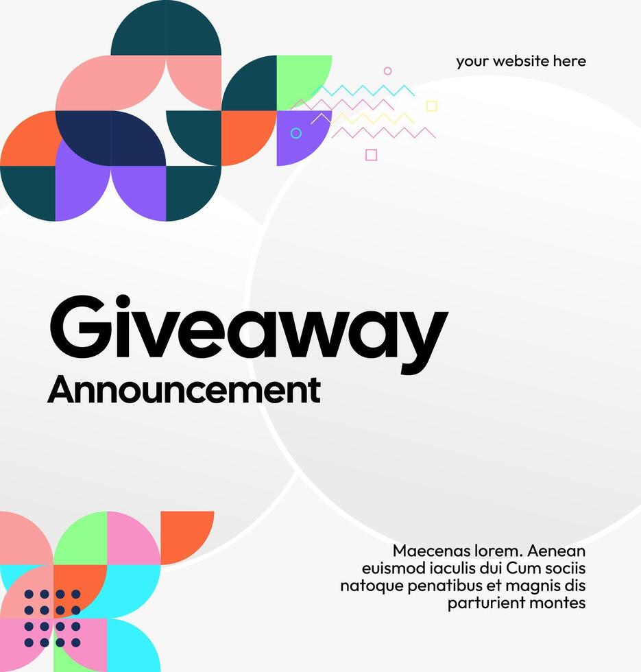 Giveaway promotion square template with creative geometric style and well-coordinated colors. Suitable for brand content. vector