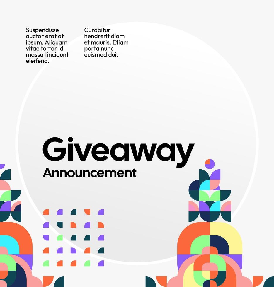 Square content design for giveaway announcement, featuring a combination of bright colors and eye-catching geometric patterns. vector