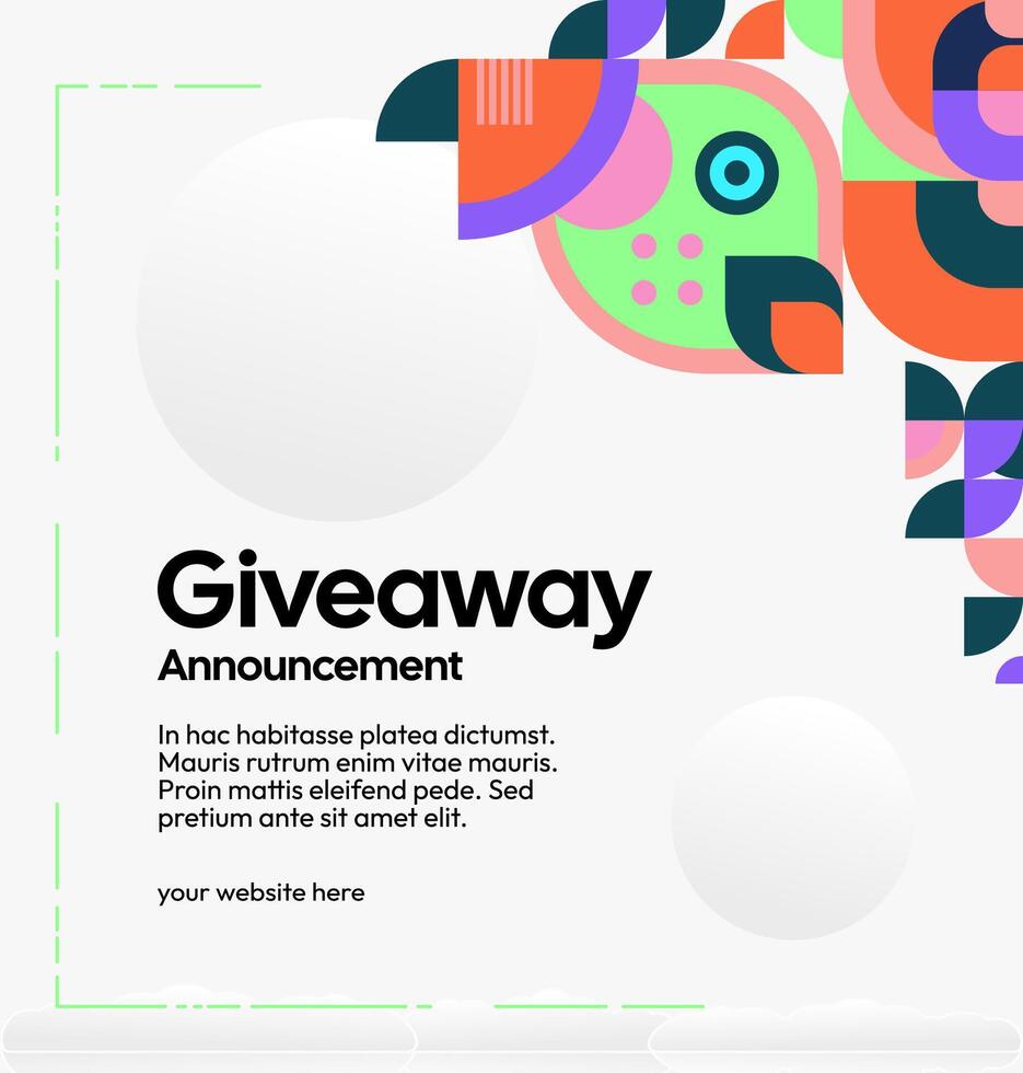 Square visual template for giveaway announcement with playful feel and bold geometric shapes, perfect for digital marketing content. Playful template for giveaway prize vector