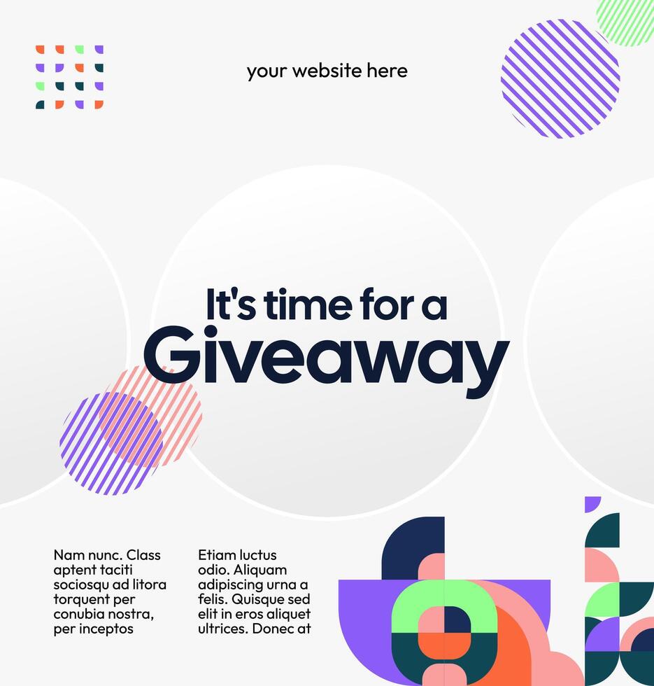 Strengthen your community connection with this giveaway announcement design. Bright colors and geometric patterns enhance social interaction. Community visuals for active giveaways. vector