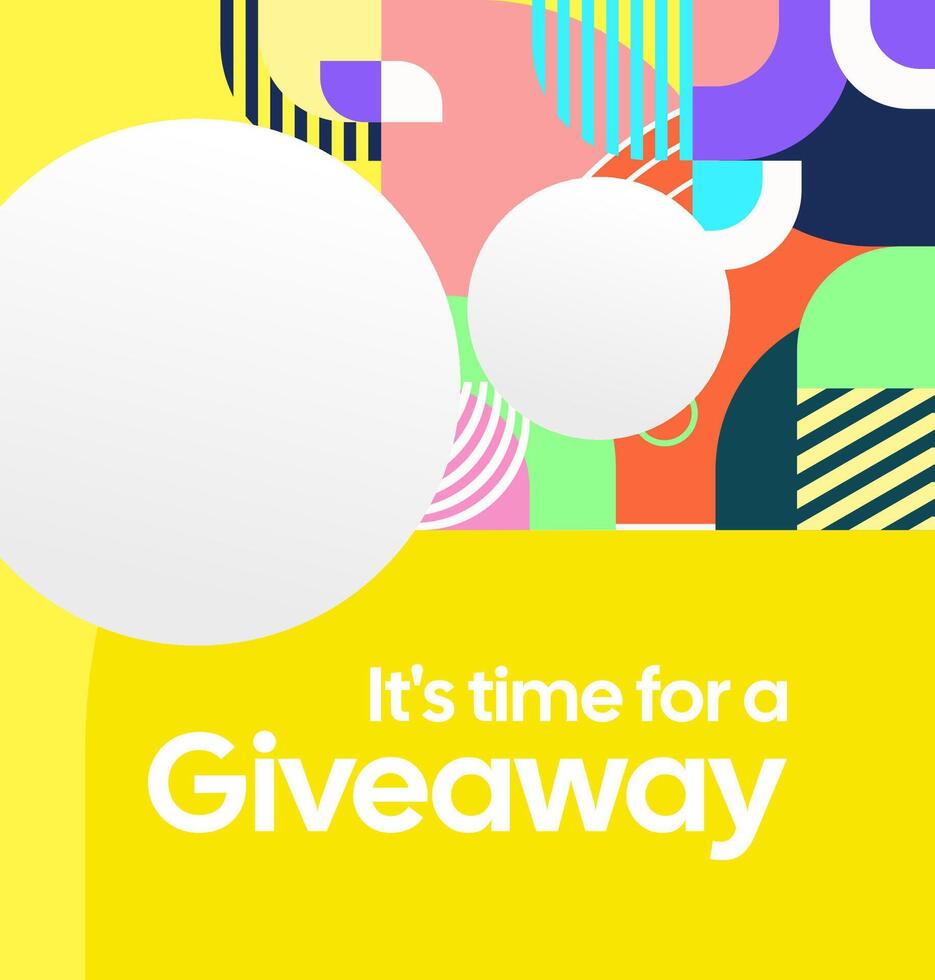 Giveaway winner announcement square template that utilizes symmetrical lines and shapes with a modern, bright color palette vector