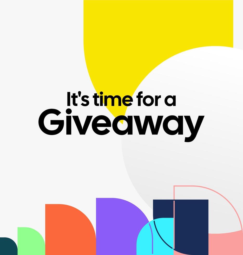 Social media design for giveaway winner promotion, using strong geometric patterns and a color palette that livens up your feed. Strong design for giveaway promotion vector