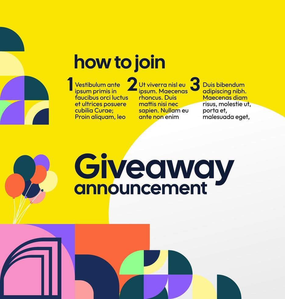 Present a professional giveaway announcement with an elegant square design and clean geometric elements. Ideal for formal or educational brands. Professional design for official giveaways vector