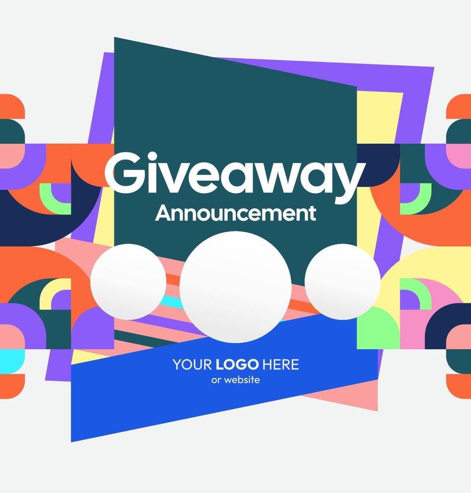 Geometric giveaway post layout with professional look and festive appeal. Ideal for contest reveals. Festive geometric winner template vector