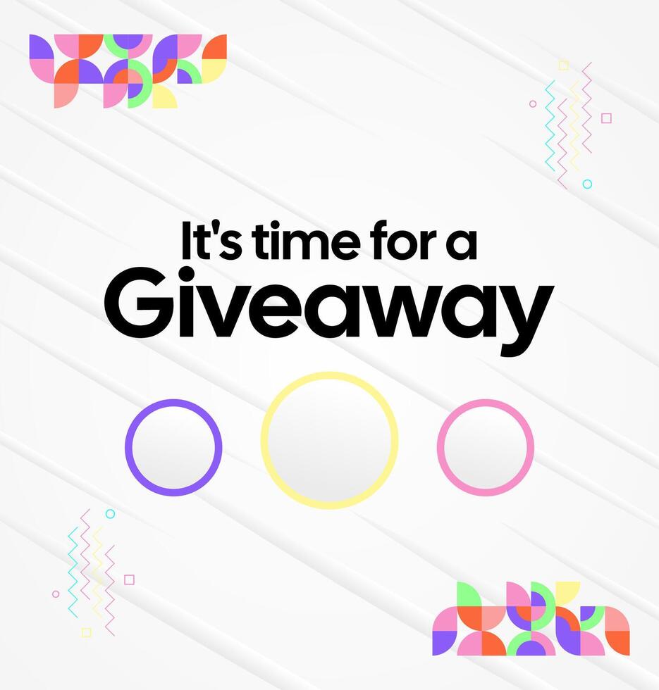 Make giveaway prize announcements more fun with a bright layout and dynamic geometric elements. Perfect for community events or creative promotions vector